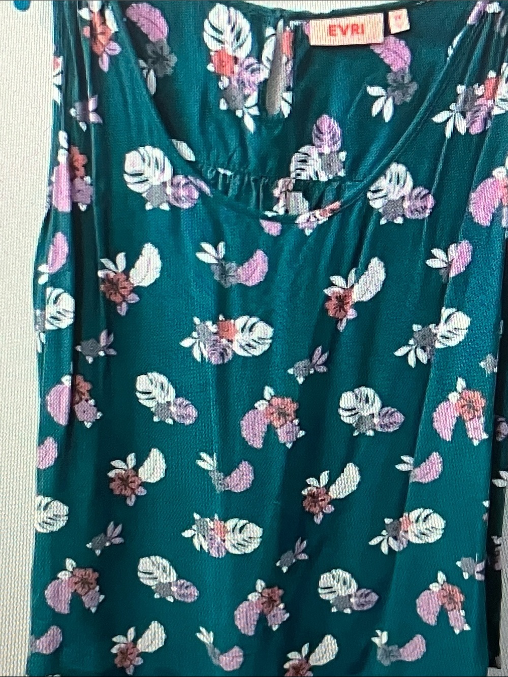 EVRI Teal Floral Scoop-Neck Tunic Top